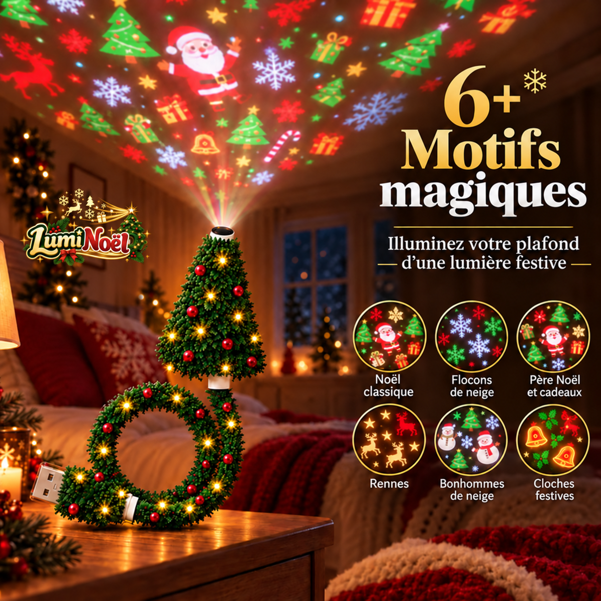 Projecteur HollyNoël™ – Le Noël au plafond